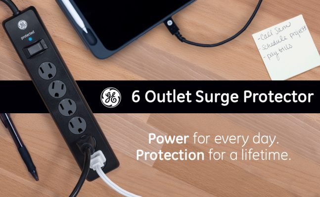 Picture showing surge protector on office table 