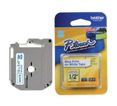 Brother M-K233 12mm Blue on White Label Printer tape